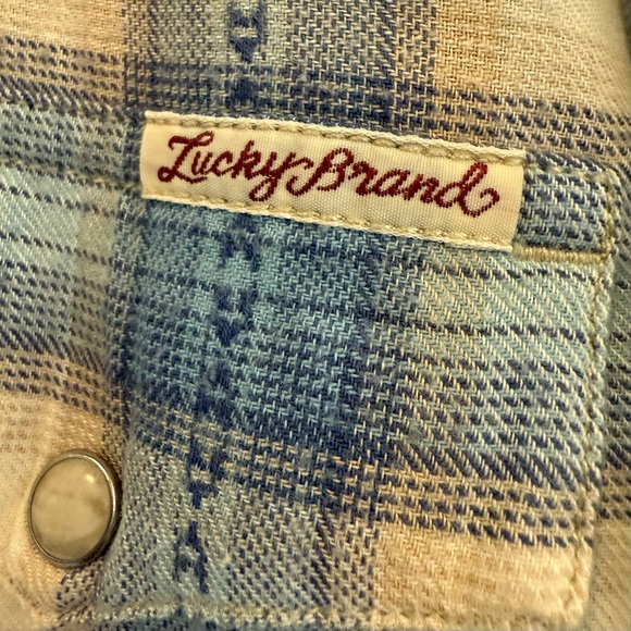 Lucky Brand, flannel blue/cream/tan plaid shirt, Large - Picture 7 of 7